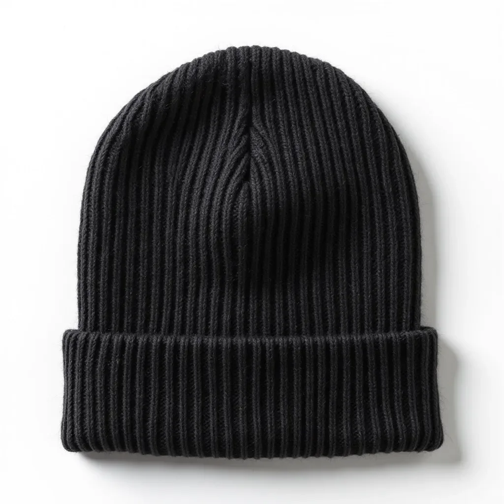 Charcoal grey ribbed merino wool beanie showing fine knit texture and slouch fit