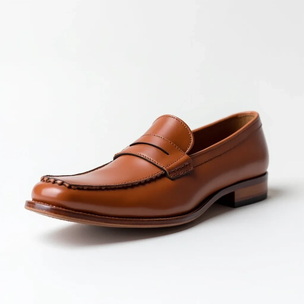 Cognac brown leather slip-on loafer shoes shown from side angle displaying timeless European design